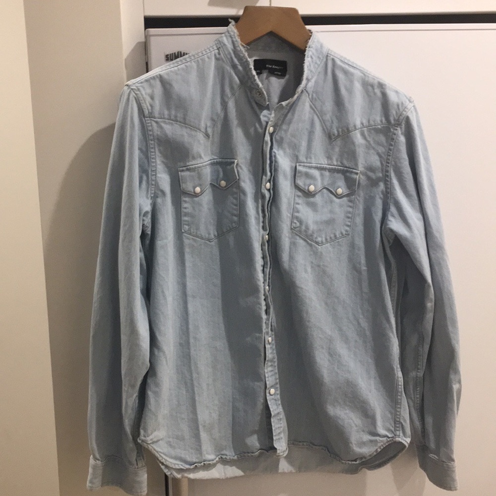 Distressed collar western denim shirt
